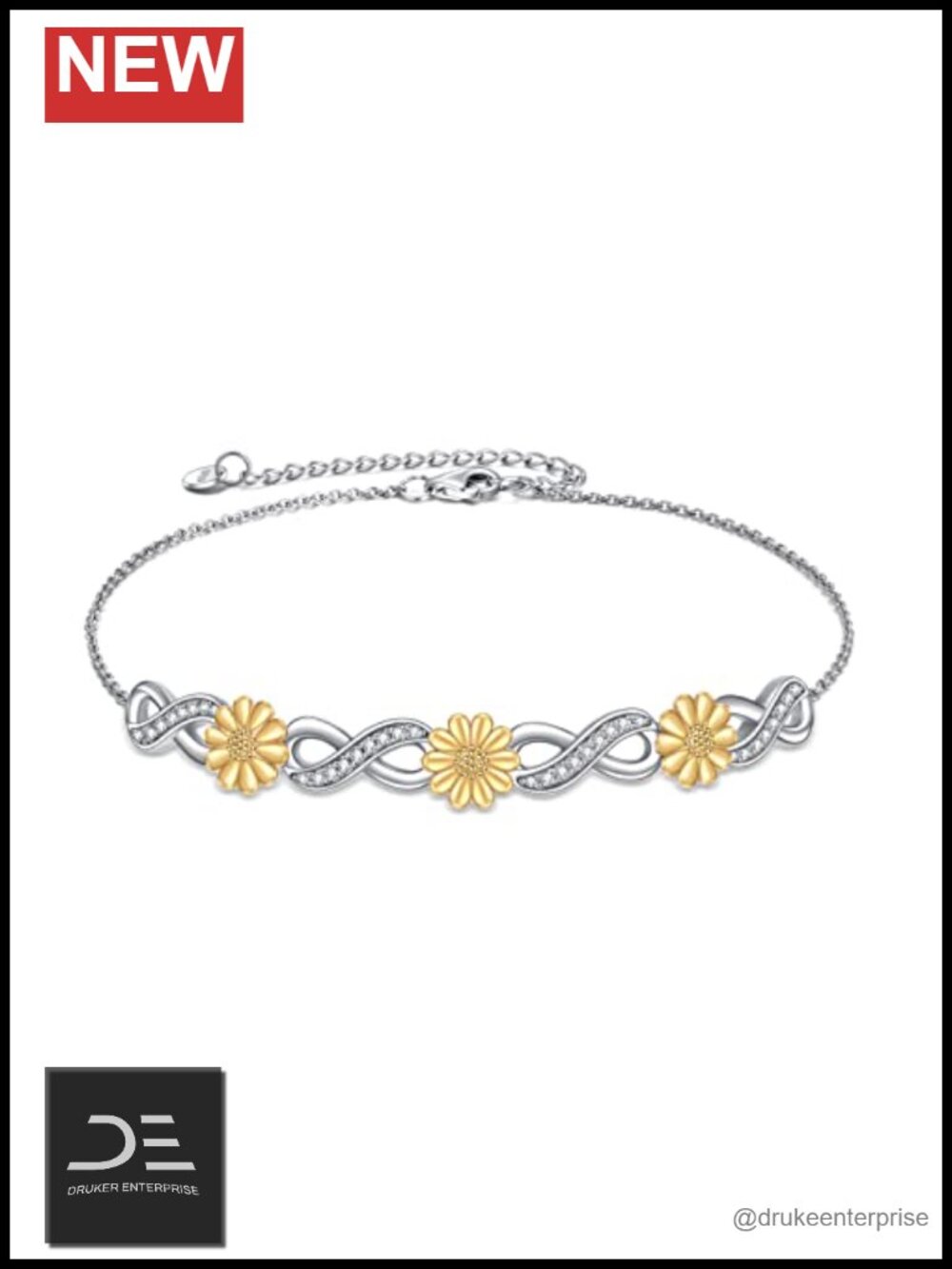 925 Sterling Silver Sunflower Bracelet Women Link Chain Birthday Gift